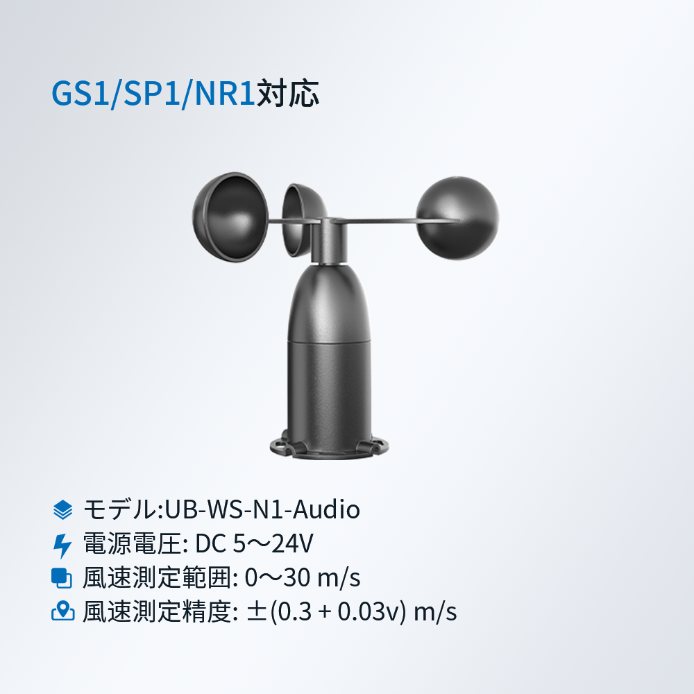 Ubibot 風速測定センサー(Audio Plug)|温室/気象/環境モニタリング向け・風速/風級二重測定・GS1/SP1/NR1対応