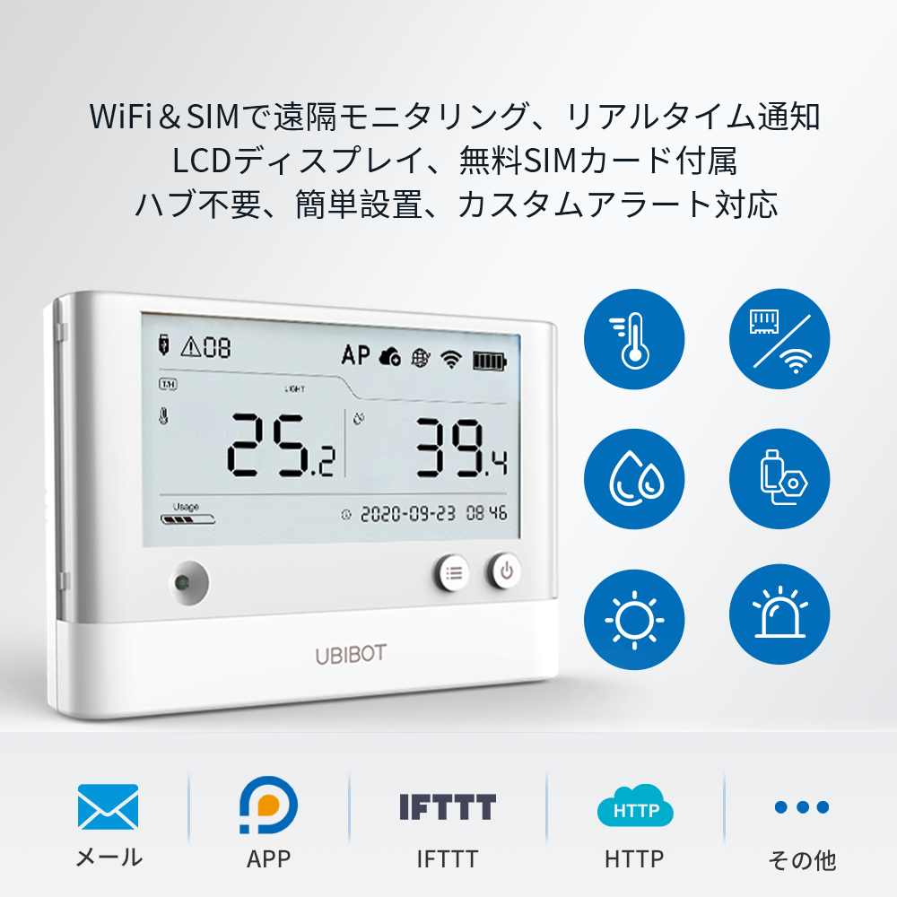 UbiBot WS1 Pro 温湿度センサー|WiFi+4G対応|倉庫・サーバールーム等の環境監視用