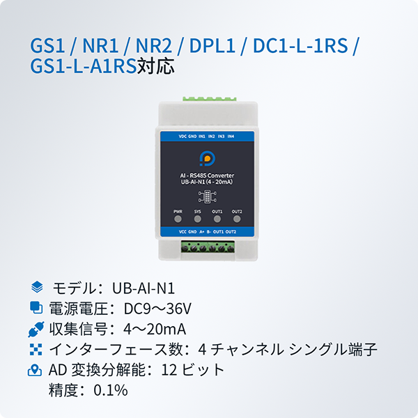 Ubibotアナログ量収集モジュール| 4-20mA対応・RS485 Modbus RTU 通信・設備データ収集