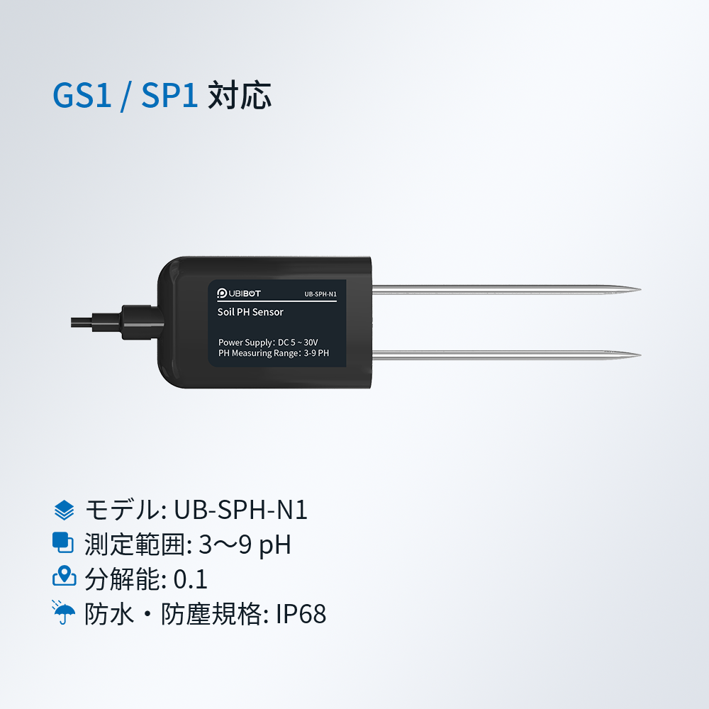 Ubibot 土壌PHセンサー｜RS485通信・家庭/農園/花卉向け測定器・GS1/SP1対応