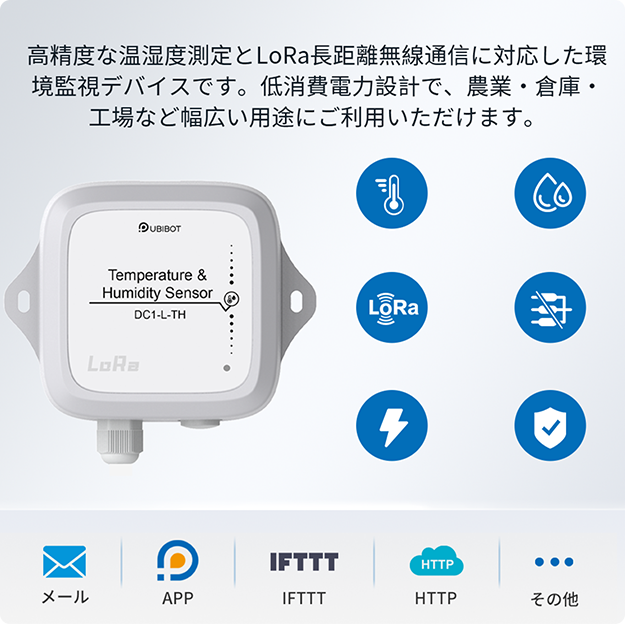 UbiBot DC1-L-TH LoRa 温湿度センサ ー｜長距離・省配線 IoT 監視｜産業農業 用