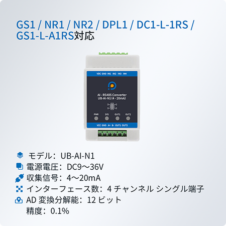Ubibotアナログ量収集モジュール| 4-20mA対応・RS485 Modbus RTU 通信・設備データ収集